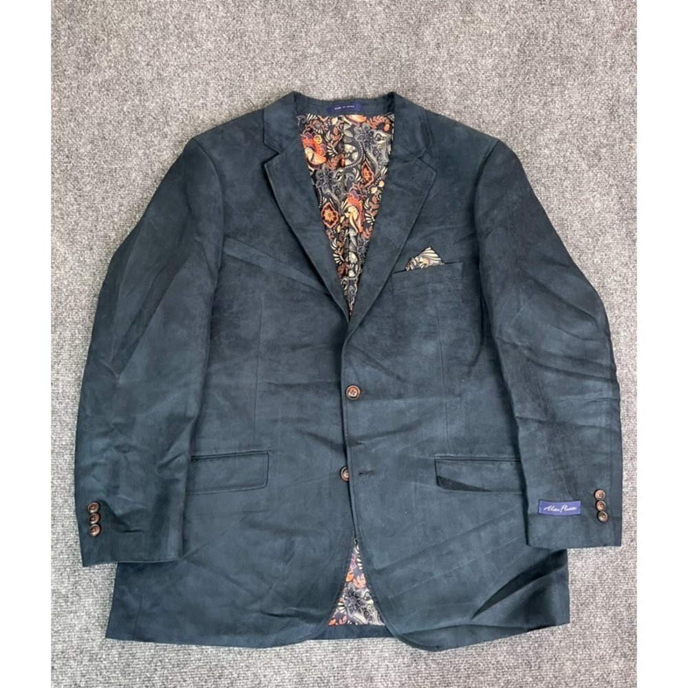 NWOT Alan Flusser Sport Coat Blazer Men's  Polyester Navy Blue Paisley Lining 44